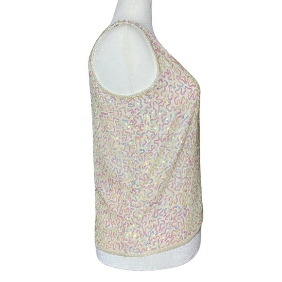 Vintage 90s Y2K 100% Silk White Going Out Top Sequins. Large. Bachelorette Fairy - Picture 5 of 10